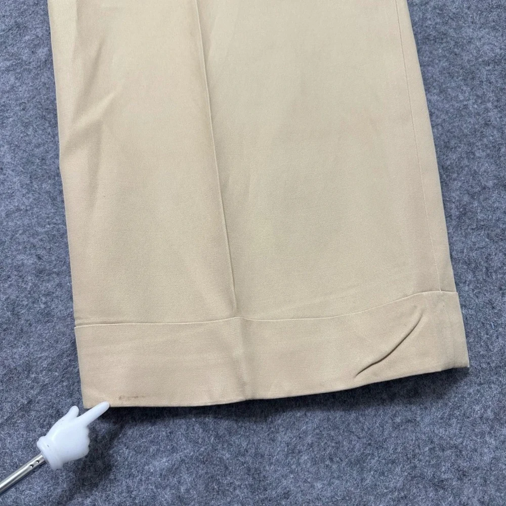 Vintage Polo Ralph Lauren Dress Pants Mens 38x30 Tan Silk Pleated Cuff Trousers